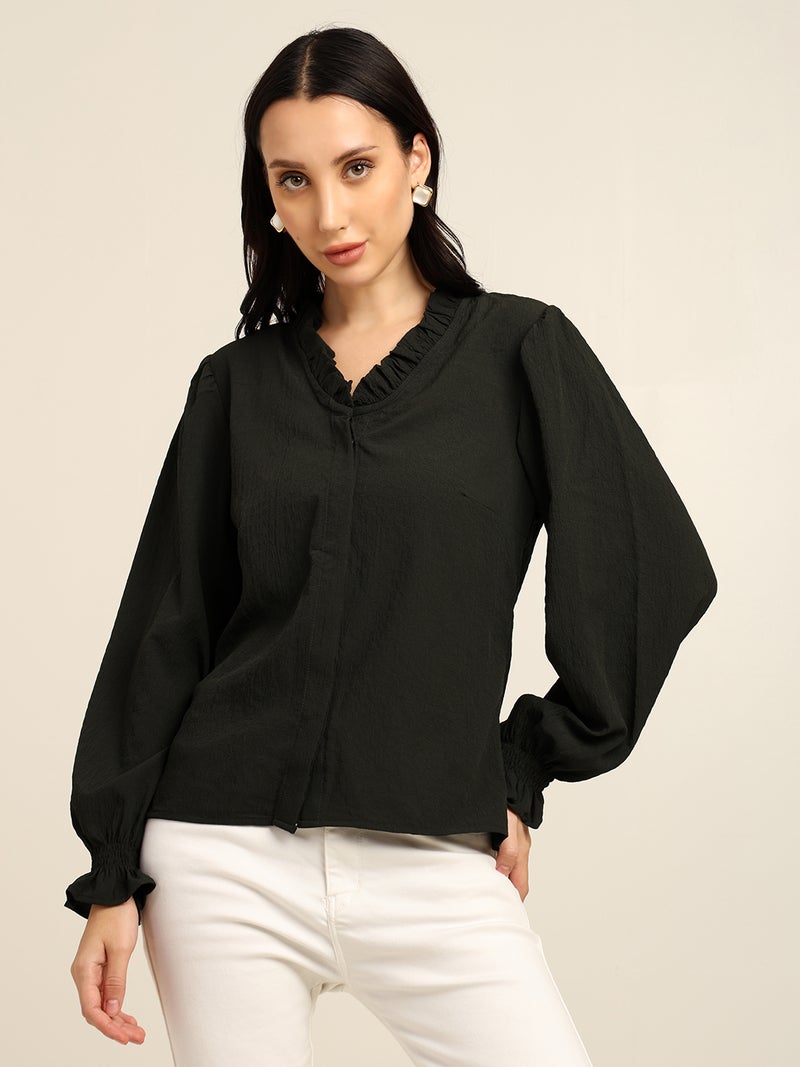7OUNCE Women's Black Full Sleeve V-Neck Top for Women - Image 1